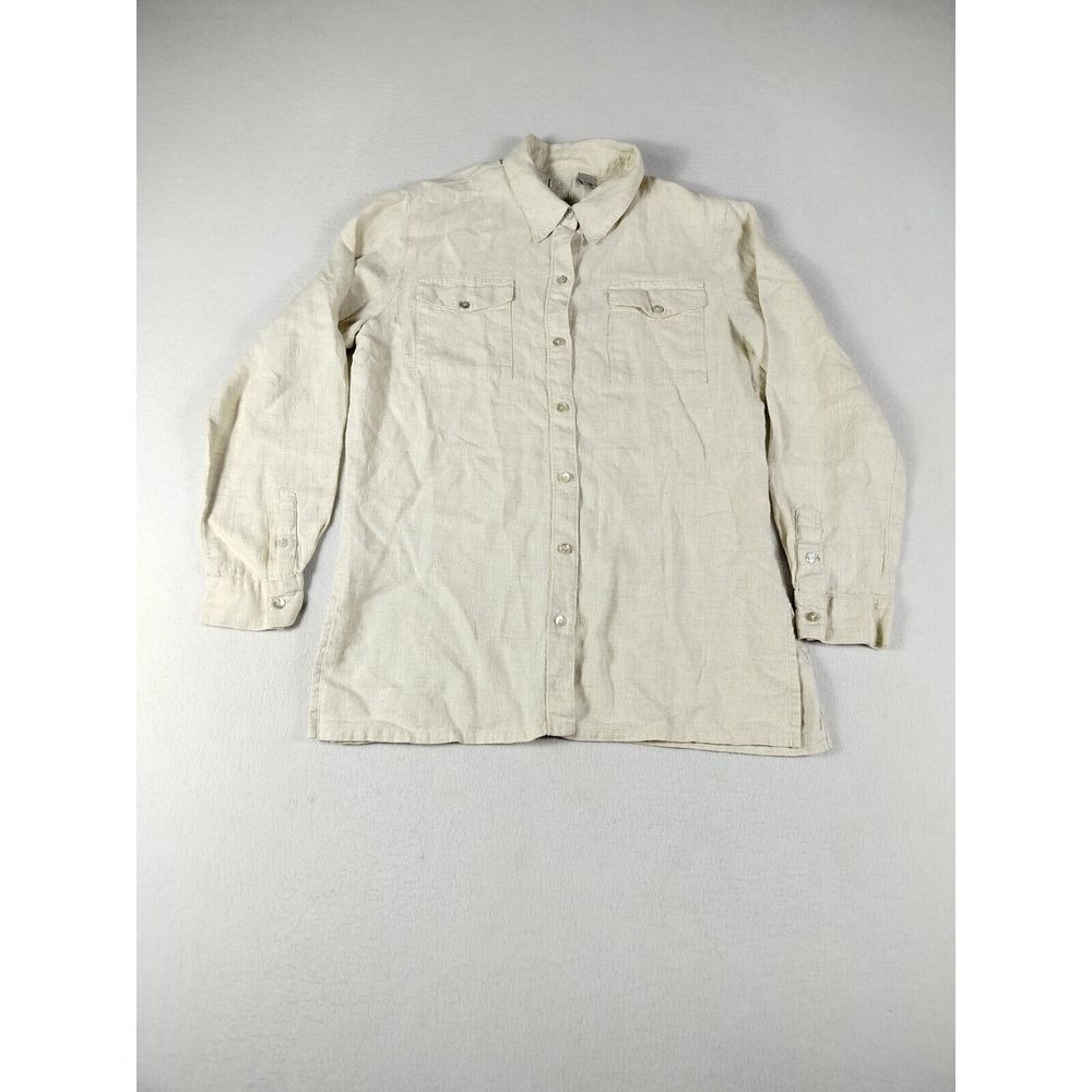 LINO By Chicos Shirt Women's 0 Cream Linen Classiccore Normcore Minimalist Basic